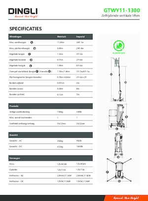 Gumikerekes vertikális emelésű munkaállványok Dingli GTWY11-1300
