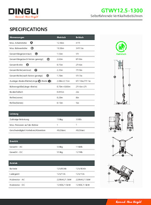 Gumikerekes vertikális emelésű munkaállványok Dingli GTWY12.5-1300