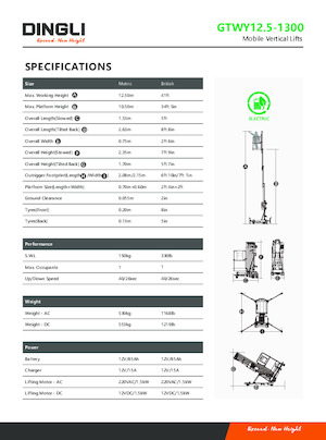 Gumikerekes vertikális emelésű munkaállványok Dingli GTWY12.5-1300