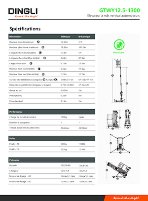 Gumikerekes vertikális emelésű munkaállványok Dingli GTWY12.5-1300
