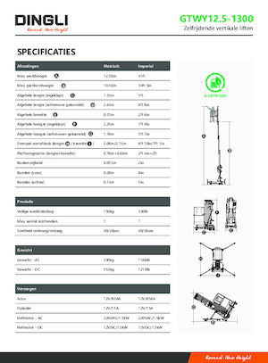 Gumikerekes vertikális emelésű munkaállványok Dingli GTWY12.5-1300