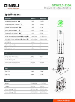 Gumikerekes vertikális emelésű munkaállványok Dingli GTWY9.5-2100