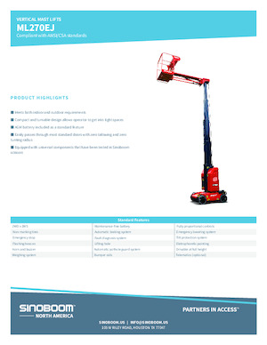 Gumikerekes vertikális emelésű munkaállványok Sinoboom ML270EJ