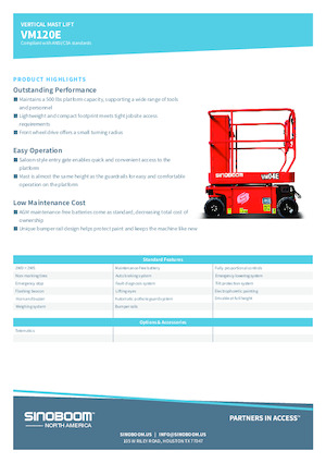 Gumikerekes vertikális emelésű munkaállványok Sinoboom VM120E