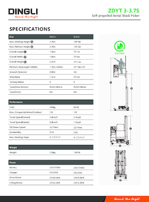 Gumikerekes vertikális emelésű munkaállványok Dingli ZDYT3-3.7S