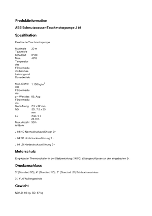 Szannyiszap szivattyúk ABS-Pumpen J 84 LD direkt