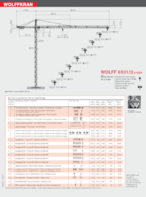 Toronydaruk - merevgém - felülforgó Wolffkran 6531.12 cross