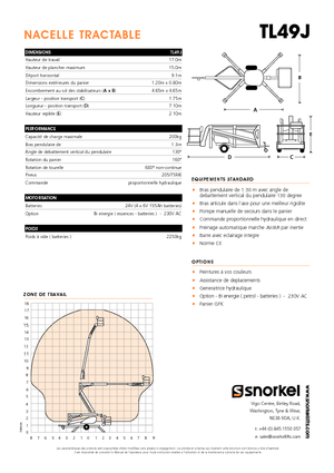Vontatható csuklógémes munkaállványok Snorkel TL49J