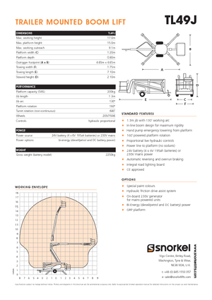 Vontatható csuklógémes munkaállványok Snorkel TL49J