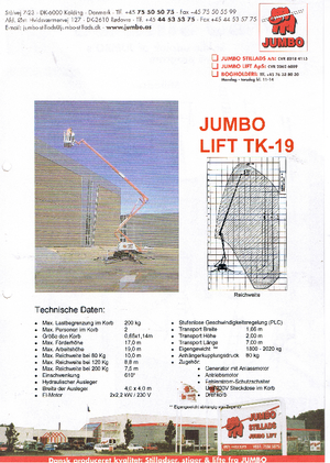 Vontatható csuklógémes munkaállványok Jumbo Lift TK 19
