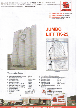 Vontatható csuklógémes munkaállványok Jumbo Lift TK 25