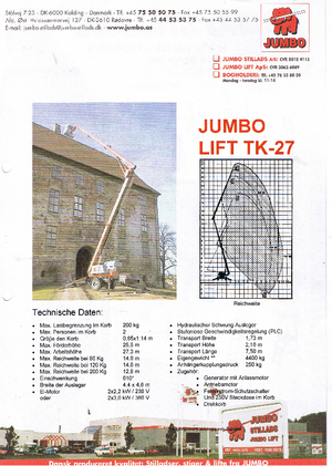 Vontatható csuklógémes munkaállványok Jumbo Lift TK 27