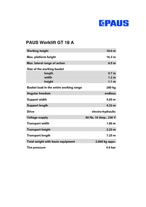 Tehergépkocsira szerelt csuklógémes munkaállványok Paus Worklift GT 18 A