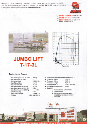 Vontatható teleszkópos munkaállványok Jumbo Lift T 17-3 L