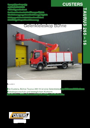 Tehergépkocsira szerelt csuklógémes munkaállványok Custers Taurus 265-16