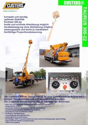 Tehergépkocsira szerelt csuklógémes munkaállványok Custers Taurus 300-22