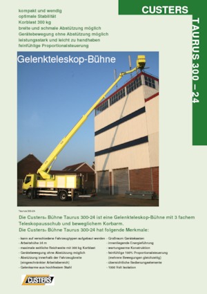 Tehergépkocsira szerelt csuklógémes munkaállványok Custers Taurus 300-24
