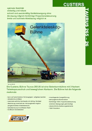 Tehergépkocsira szerelt csuklógémes munkaállványok Custers Taurus 330-26