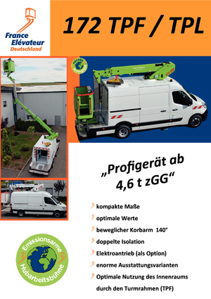 Tehergépkocsira szerelt teleszkópos munkaállványok France Elévateur 172 TPF