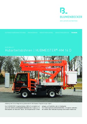 Tehergépkocsira szerelt csuklógémes munkaállványok Blumenbecker - Hubmeister® HM 14 D