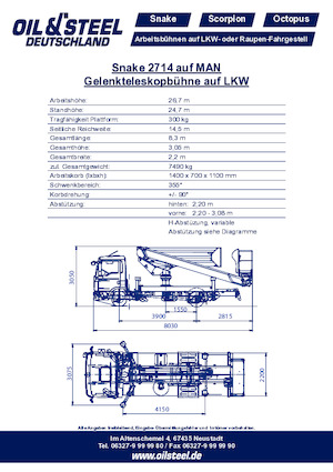 Tehergépkocsira szerelt csuklógémes munkaállványok Oil & Steel Snake 2714 
