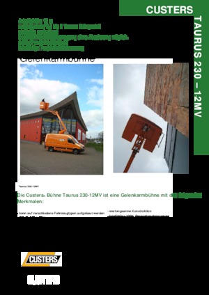 Tehergépkocsira szerelt csuklógémes munkaállványok Custers Taurus 230- 12MV