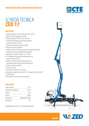 Tehergépkocsira szerelt csuklógémes munkaállványok CTE ZED 17