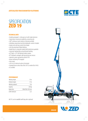 Tehergépkocsira szerelt csuklógémes munkaállványok CTE ZED 19