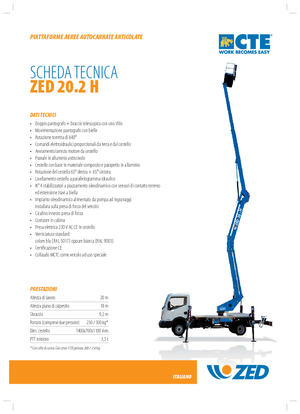 Tehergépkocsira szerelt csuklógémes munkaállványok CTE ZED 20.2 H