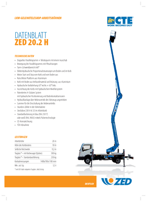 Tehergépkocsira szerelt csuklógémes munkaállványok CTE ZED 20.2 H