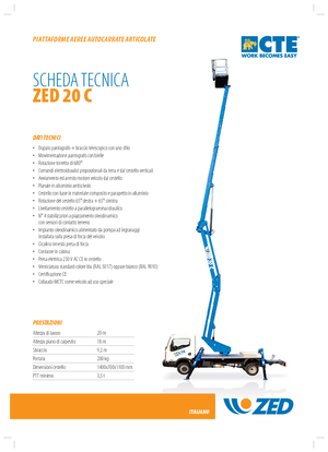 Tehergépkocsira szerelt csuklógémes munkaállványok CTE ZED 20 C