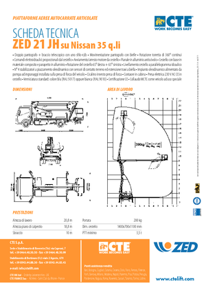Tehergépkocsira szerelt csuklógémes munkaállványok CTE ZED 21 JH