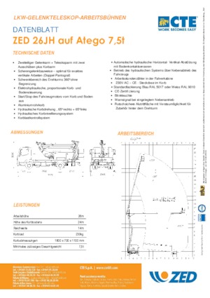 Tehergépkocsira szerelt csuklógémes munkaállványok CTE ZED 26 JH