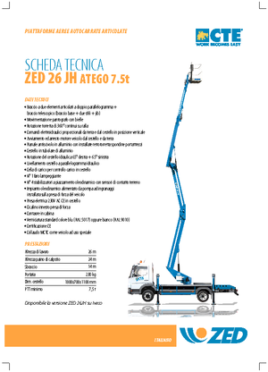 Tehergépkocsira szerelt csuklógémes munkaállványok CTE ZED 26 JH