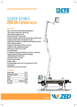 Tehergépkocsira szerelt csuklógémes munkaállványok CTE ZED 29 J