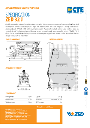 Tehergépkocsira szerelt csuklógémes munkaállványok CTE ZED 32 J