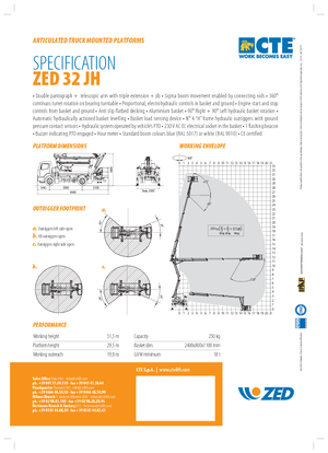 Tehergépkocsira szerelt csuklógémes munkaállványok CTE ZED 32 JH