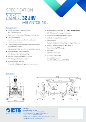 Tehergépkocsira szerelt csuklógémes munkaállványok CTE ZED 32 JHV