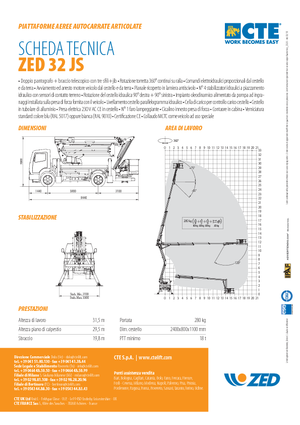 Tehergépkocsira szerelt csuklógémes munkaállványok CTE ZED 32 JS