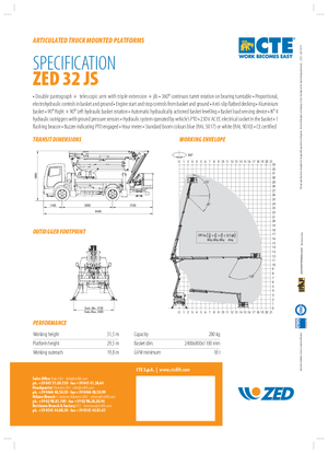 Tehergépkocsira szerelt csuklógémes munkaállványok CTE ZED 32 JS
