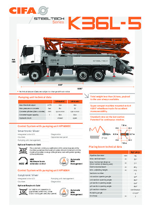 Tehergépkocsira szerelt betonszivattyúk CIFA K36L-5
