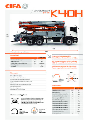 Tehergépkocsira szerelt betonszivattyúk CIFA K40H