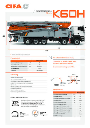 Tehergépkocsira szerelt betonszivattyúk CIFA K60H