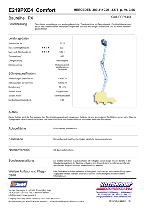 Tehergépkocsira szerelt csuklógémes munkaállványok GSR E 219 PX E4 Comfort