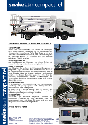 Tehergépkocsira szerelt csuklógémes munkaállványok Oil & Steel Snake 2311REL