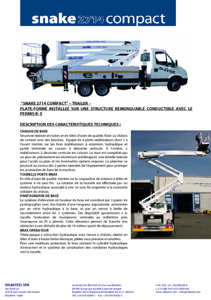Tehergépkocsira szerelt csuklógémes munkaállványok Oil & Steel Snake 2714 Compact
