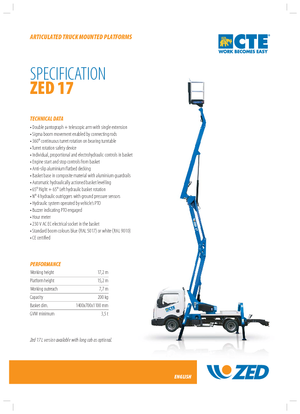 Tehergépkocsira szerelt csuklógémes munkaállványok CTE Z 17