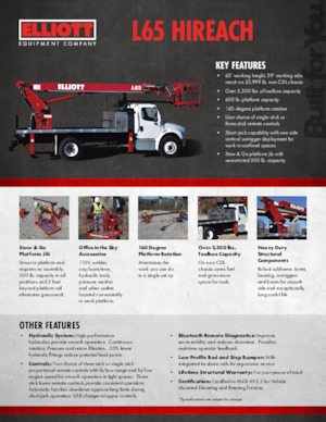 Tehergépkocsira szerelt teleszkópos munkaállványok Elliott Equipment L65R HiReach