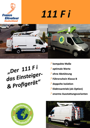 Tehergépkocsira szerelt teleszkópos munkaállványok France Elévateur 111 F i