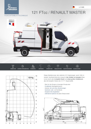 Tehergépkocsira szerelt teleszkópos munkaállványok France Elévateur 121 FTcc